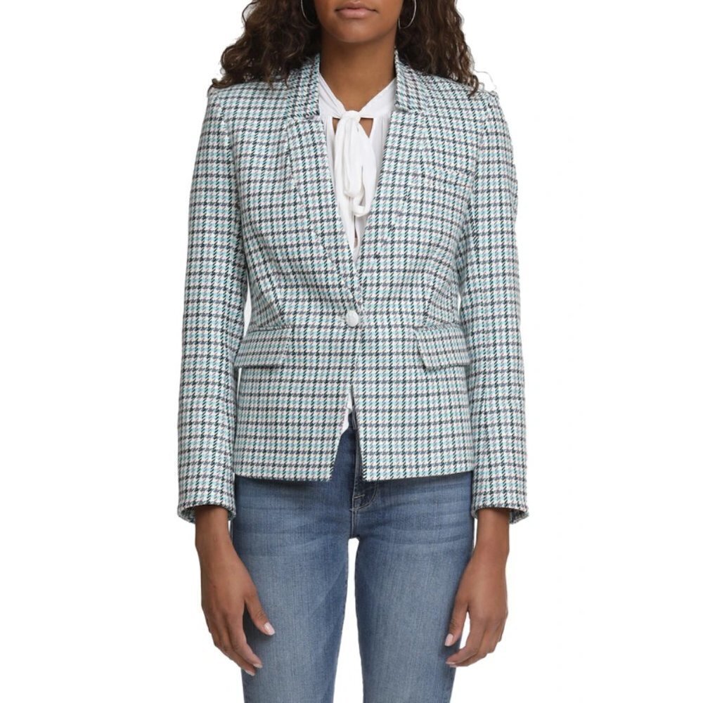 💕VERONICA BEARD💕 Farley Dickey Jacket Turquoise Herringbone Print 4 NWT
